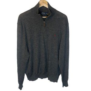 Polo Ralph Lauren 100% Merino Wool Polo Sweater Lightweight Logo Gray XXL